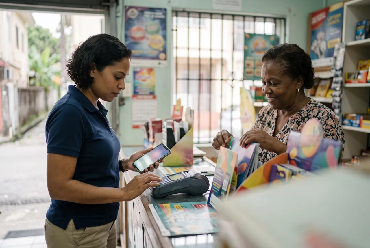 Field representative checking a gaming terminal at a neighbourhood retailer