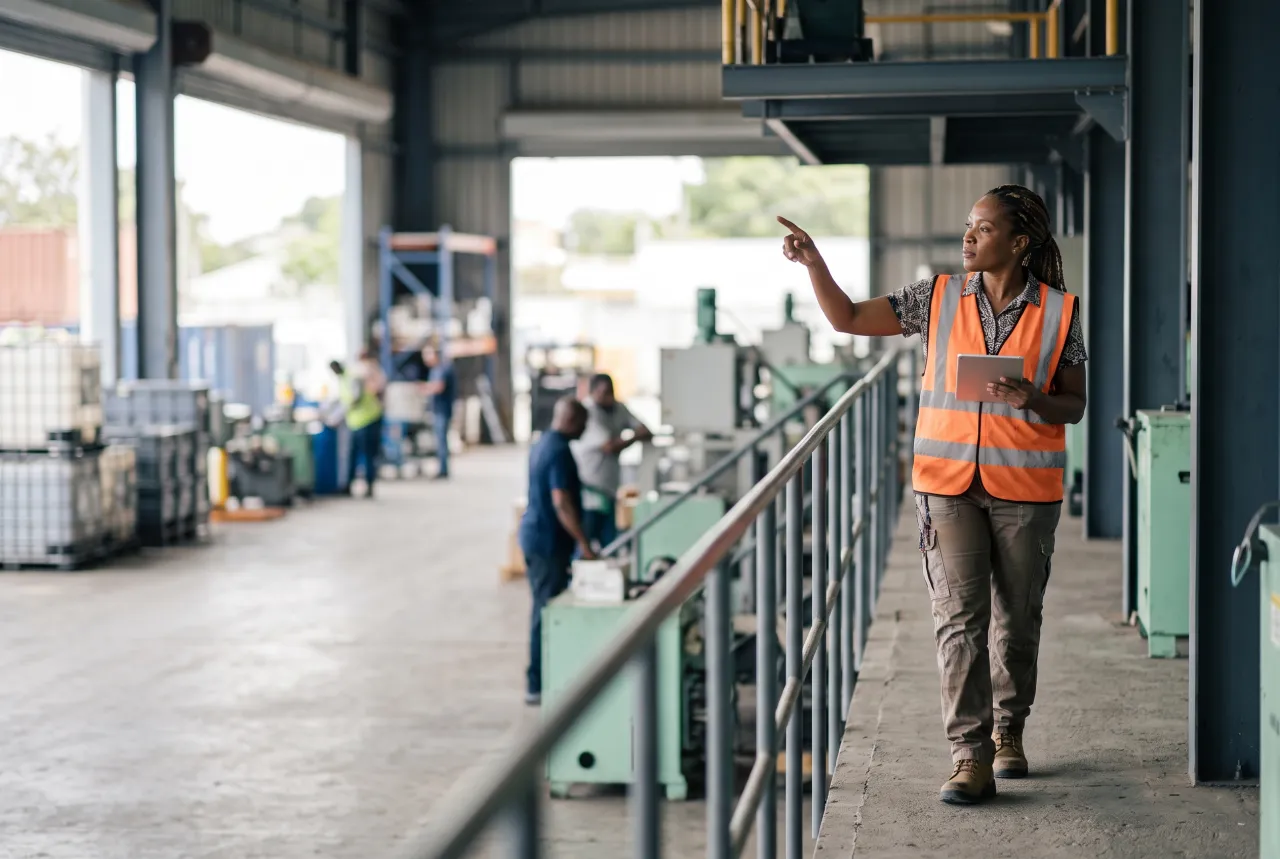 Safety inspector checking a facility with a tablet