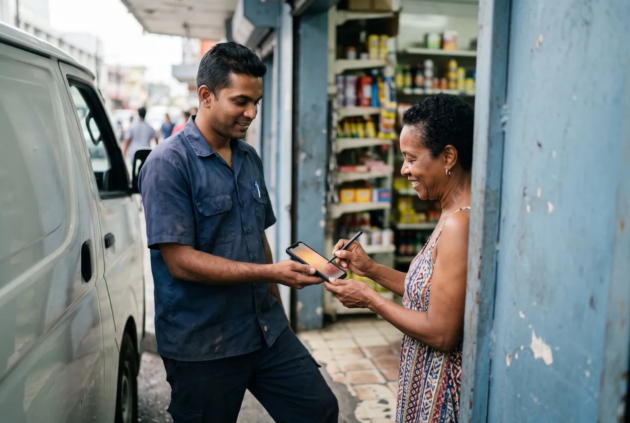 Delivery driver collecting a customer signature as proof of delivery