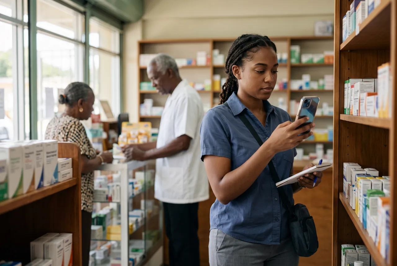 Market researcher recording observations inside a store