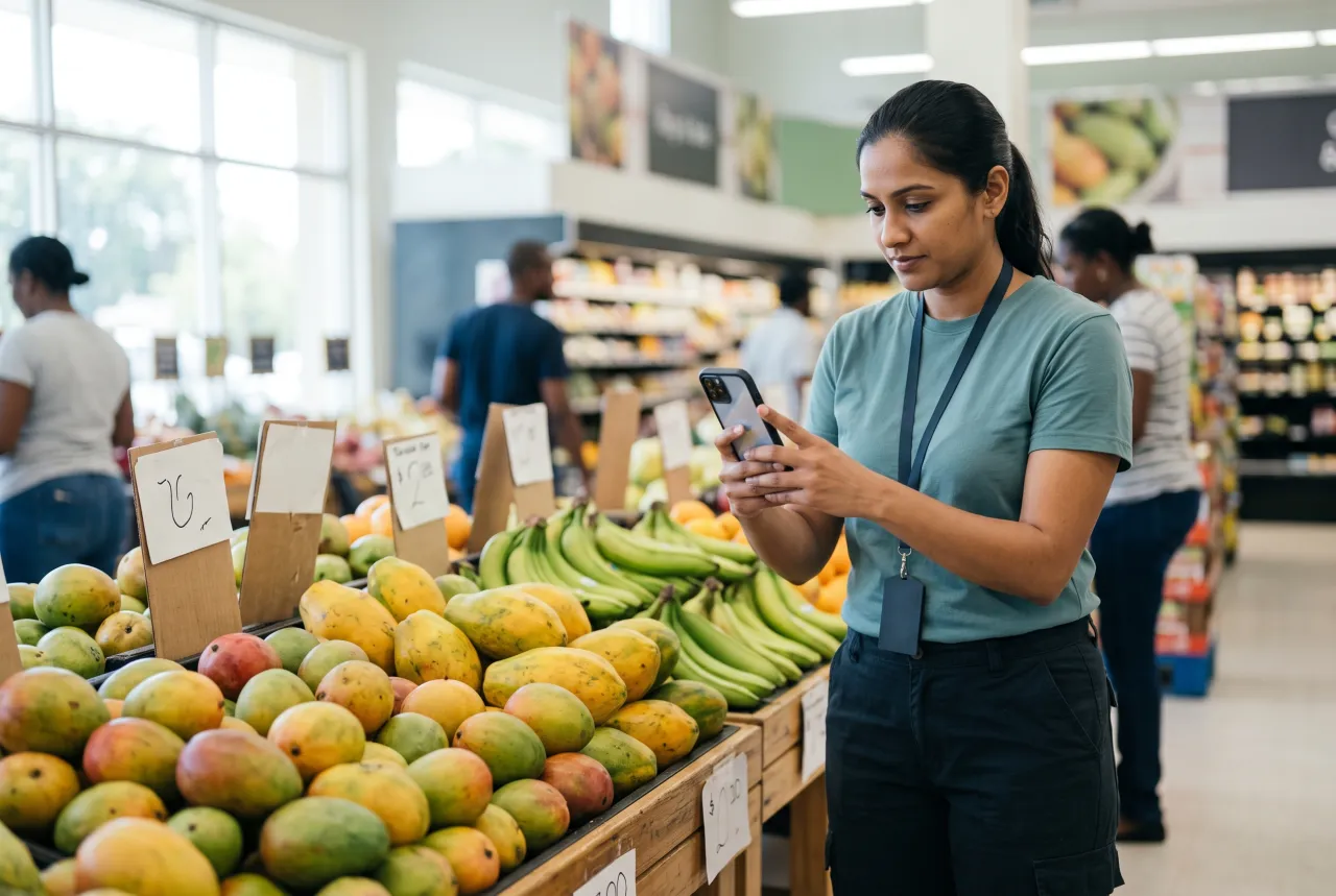 Merchandiser photographing a promotional display in a supermarket