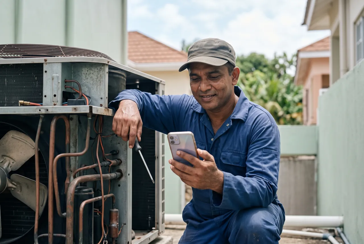 Technician carrying out preventative maintenance on equipment
