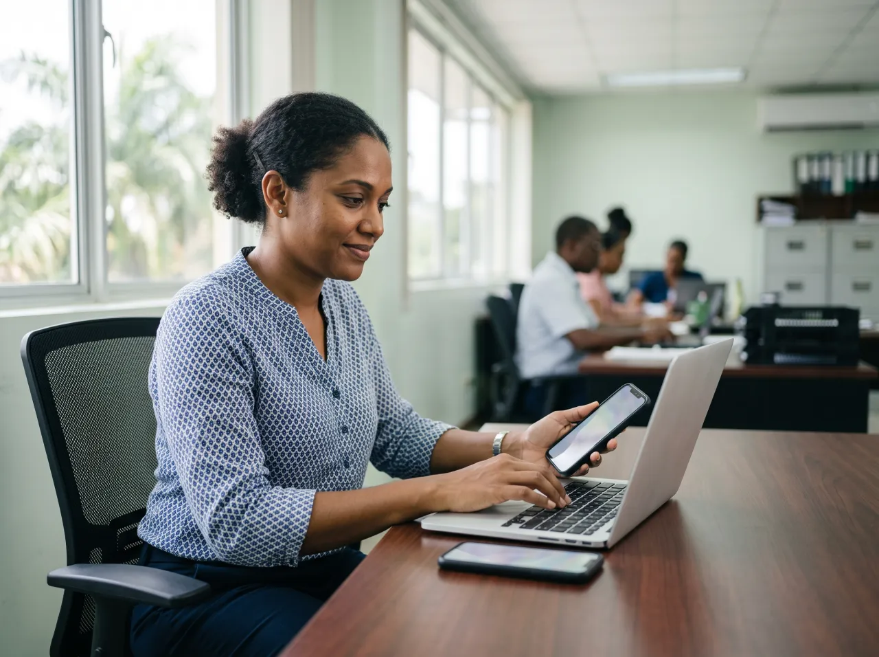 Operations manager setting up a workflow on a laptop